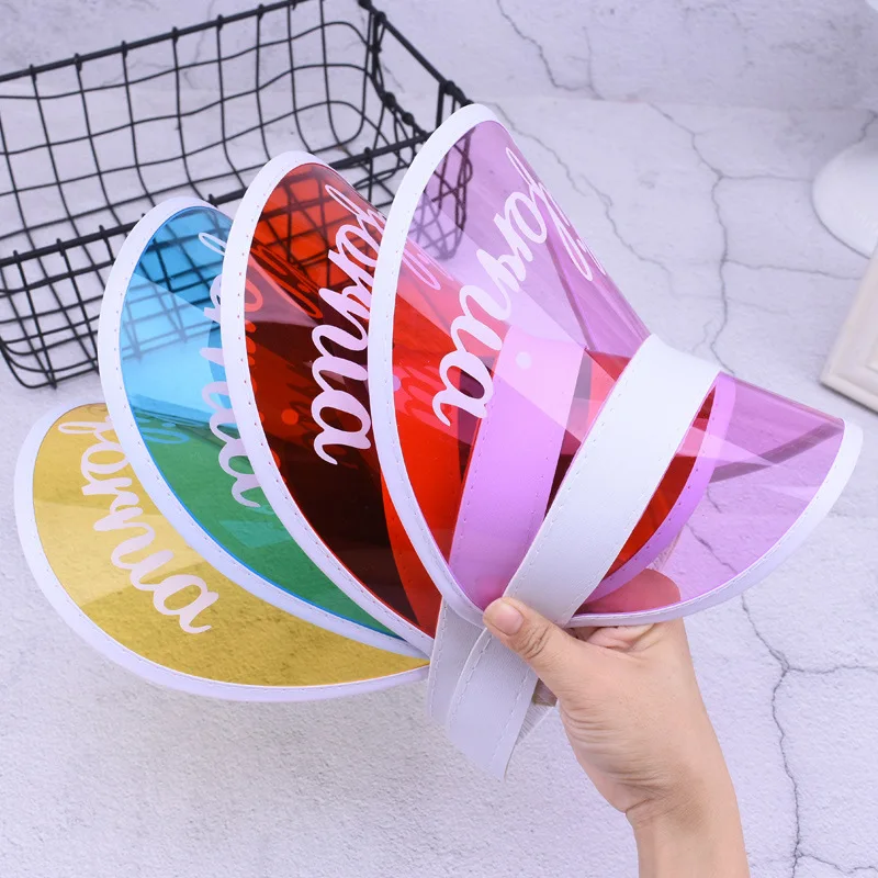 

Kids Summer Hat Girls PVC Visor Caps Boy Empty Top Plastic Cap Kids Letter Print Uv Protective Sun Hat Casual Outdoor Beach Hat