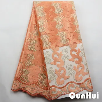 

French Net Lace Fabric 2017 Latest african guipure lace fabric with embroidery mesh tulle water green Nigeria cord lace fabric