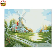Цифровая масляная роспись Европейский замок ветряная мельница мечта игра
