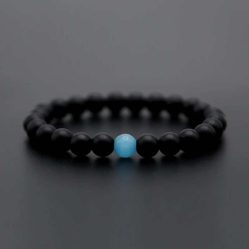 8mm Matte Onyx with Blue Cat Eye Natural Stone Bracelet