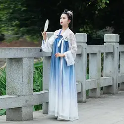 Hanfu костюм женские элегантные традиционные платья древнекитайская одежда народный костюм для танцев синий Hanfu DQL1155