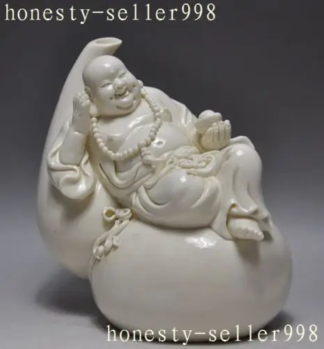 

Crafts statue Chinese Dehua White Porcelain wealth Gourd Happy Laugh Maitreya Buddha Statue halloween