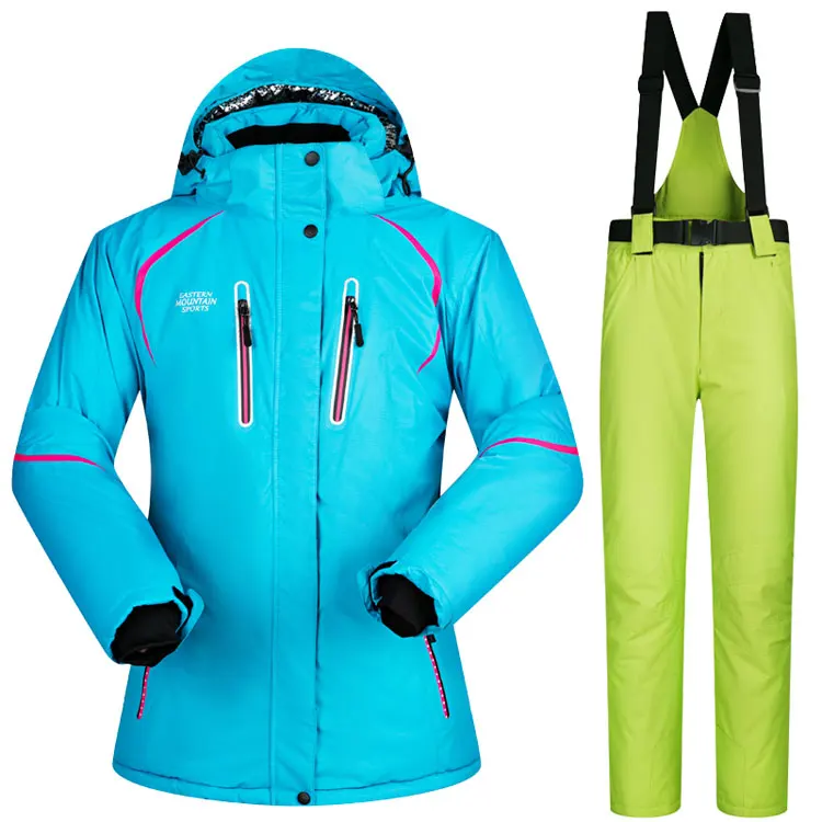 Брендовый лыжный костюм для женщин, водонепроницаемые теплые женские зимние куртки, зимняя одежда для сноуборда, лыжного спорта и сноубординга - Цвет: L And Green
