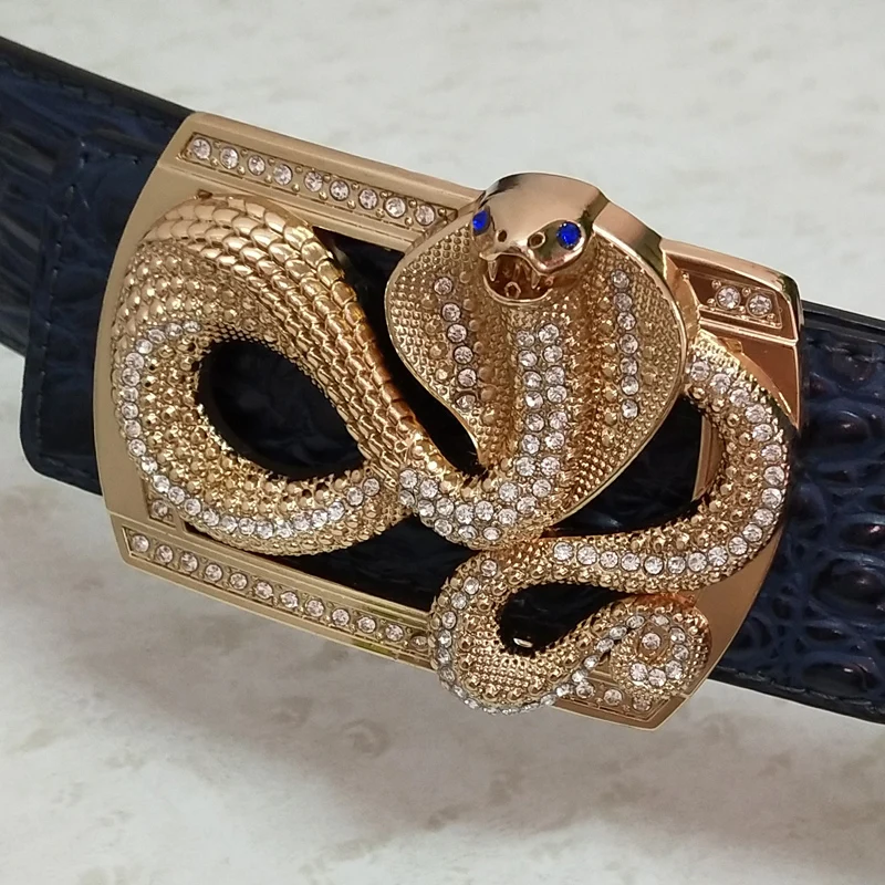 Tinggi Kualitas Cowskin Biru Sabuk untuk Pria Modis Ular Gesper Designer Pria Sabuk Kulit Asli Asli Tali Pinggang- internasional