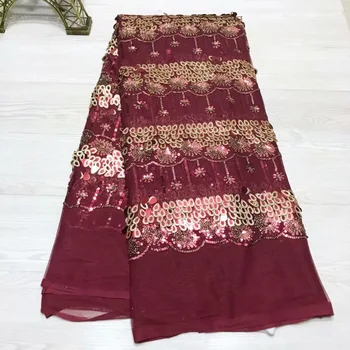 

new fashion African cord lace with wine red gold sequins wholesale price French lace fabric! guipure lace fabric for party dress