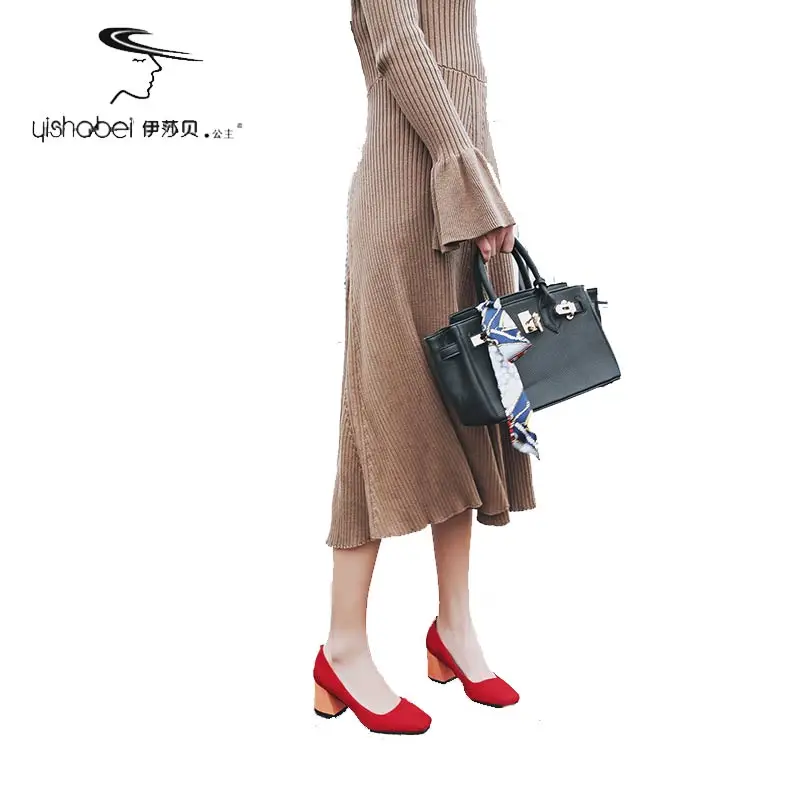 

Red Women Pumps Square Toe Shoes Summer Shallow Shoes Genuine Leather Square heel Women Pumps Party Wedding zapatos rojos mujer