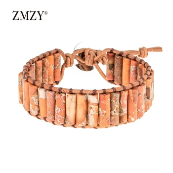 

ZMZY Columnar Natural Stone Bead Bohemia Handmade Boho Charm Bracelets for Women Wedding Gift Dropshipping Leather Jewelry