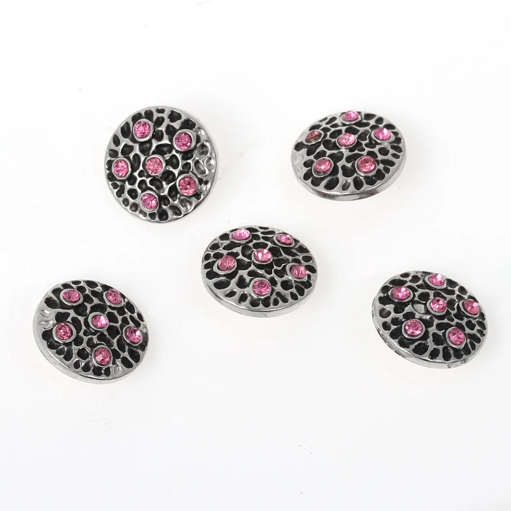 DoreenBeads 16mm Zinc Alloy Snap Button Round Silver Color Black Spot Carved Pink Rhinestone Fit Bracelets 1 PC | Украшения и