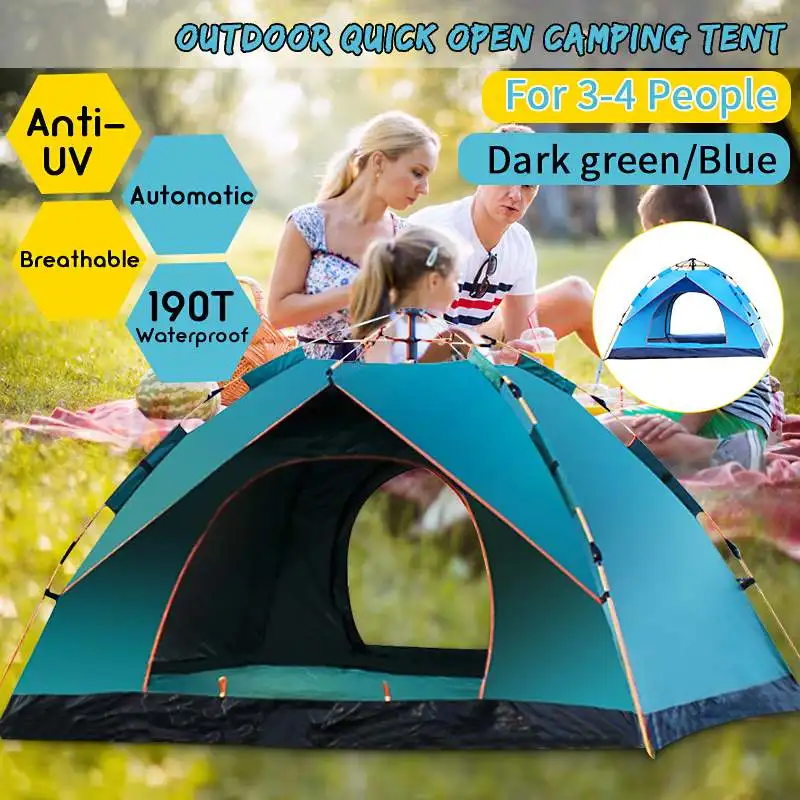 

Large Camping Tent Outdoor 3-4 Persons Automatic Speed Open popup Windproof Waterproof Beach Camping Tourist Tent Sunshelter