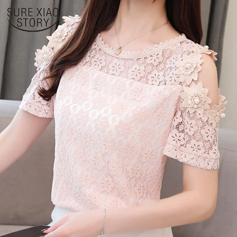 

women's summer blouses 2019 short sleeve hollow lace blouse chemisier femme off shoulder blouse womem tops camisas mujer 4520 50