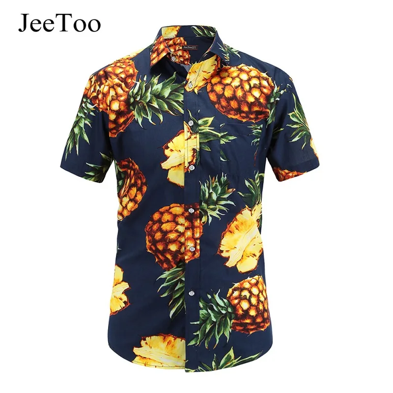 JeeToo Hawaiian Shirt Print Short Sleeve Men Shirts Slim ...