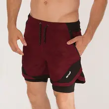 Мужские спортивные шорты 2 в 1 для фитнеса Летние повседневные Модные быстросохнущие короткие мужские брюки штаны для бега и тренировок пляжные шорты для кроссфита