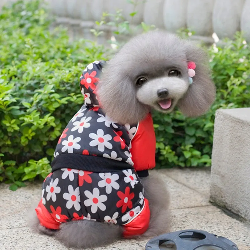 Новый бренд красный цветок зима теплый костюм комбинезон для собаки, домашнего животного Мода такса Чихуахуа Малый Animas дизайн товары