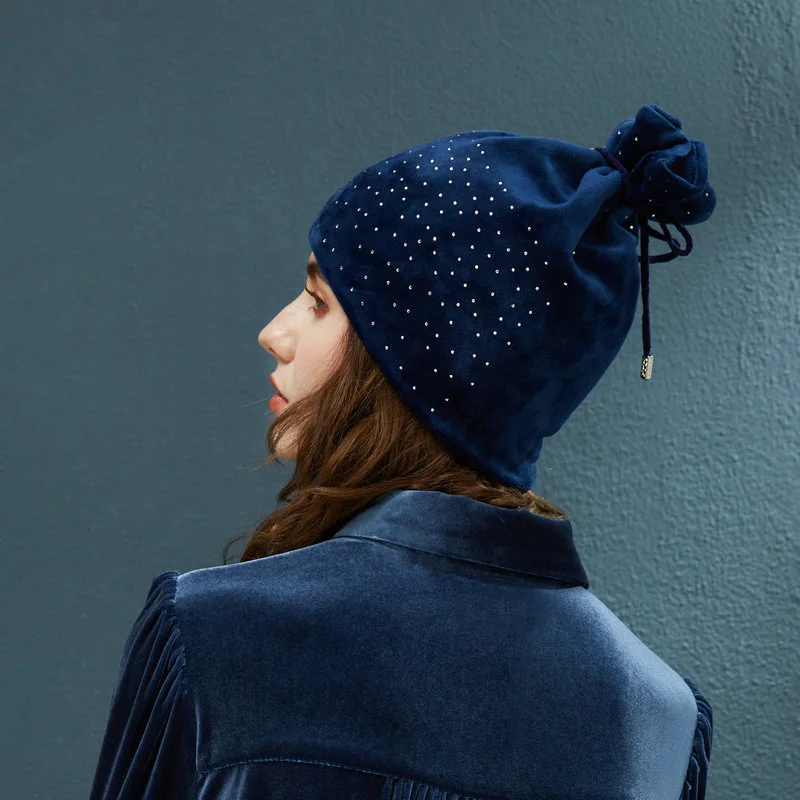 Women Bun Messy Ponytail Beanie Autumn Winter Lady Stretch Rhinestone Hats Warmer Female Brand New Turban Cap Head Warm CP0224 (13)