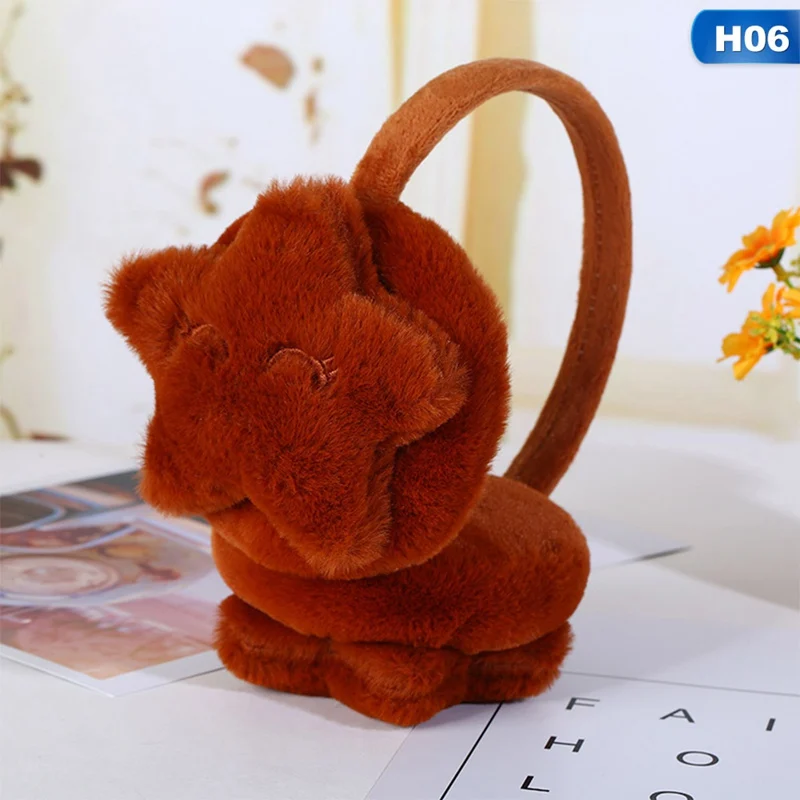 Новые теплые наушники со звездами, плюшевые меховые наушники, зимние наушники для женщин и детей, одноцветные милые теплые наушники с мягкими ушками - Цвет: H06