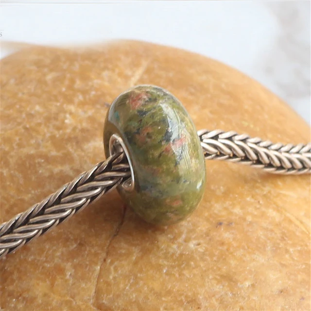 

925 Sterling Silver Natural Onyx Stone Charm Bead Fit European Bracelet Jewelry
