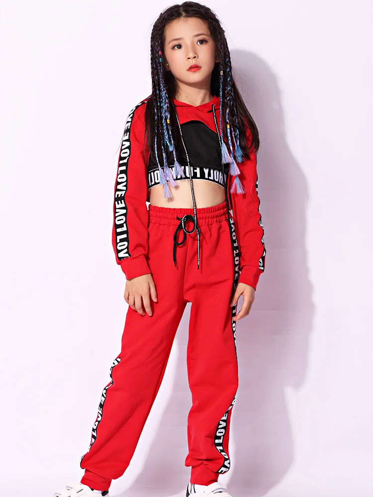 Kids Hip Hop Dance Costumes - Girls Long Sleeve Sports Suit with Bright Hooded Outfits for Modern Jazz and HipHop Dancing - Top and Pants image 4