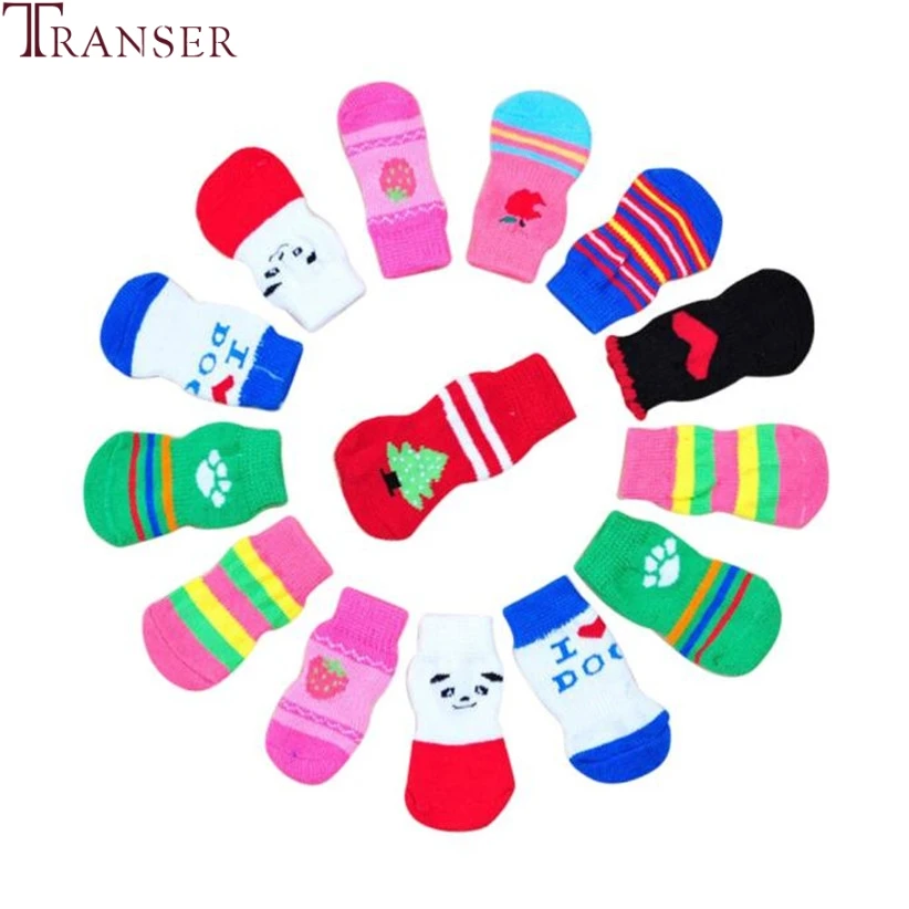 

Transer 4pcs Random Color Printing Anti-Slip Pet Dog Socks 80709