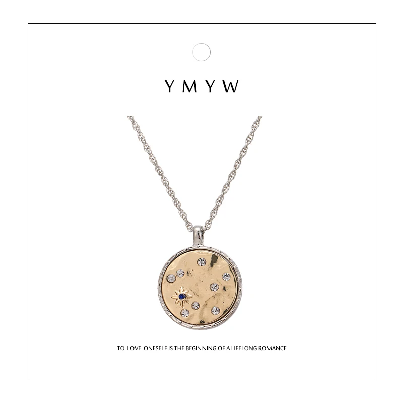 

YMYW Fashion New Vintage Round Geometric Necklace Charm Copper Statement Rhinestone Necklaces for Women Collares De Moda 2019