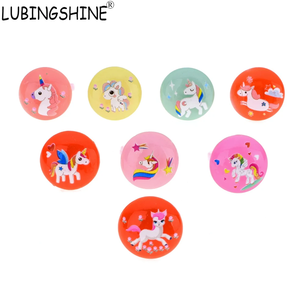

LUBINGSHINE Cute Round Acrylic Rings Children Girls Animal Unicorn Open Adjustable Ring Birthday Party Jewellery Gift anel