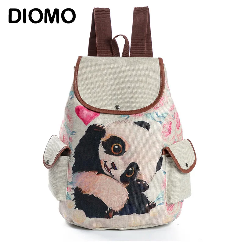 

DIOMO Cute panda and dog fashion Linen Printed Backpack female sac a dos femme travel bagpack women school bag for girl teenager