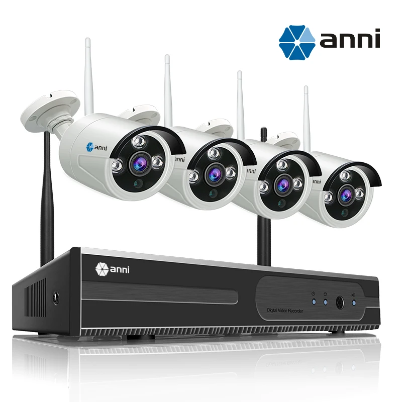 ANNI 4CH 720P HD NVR Беспроводная система видеонаблюдения и (4) 1.0MP мегапиксельный беспроводной Крытый Открытый Пуля IP камера