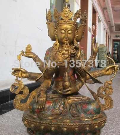 

shitou 001117 37"Tibet Buddhist Bronze Gild Cloisonne "Three Face Eight Arm "Kwan-yin statue
