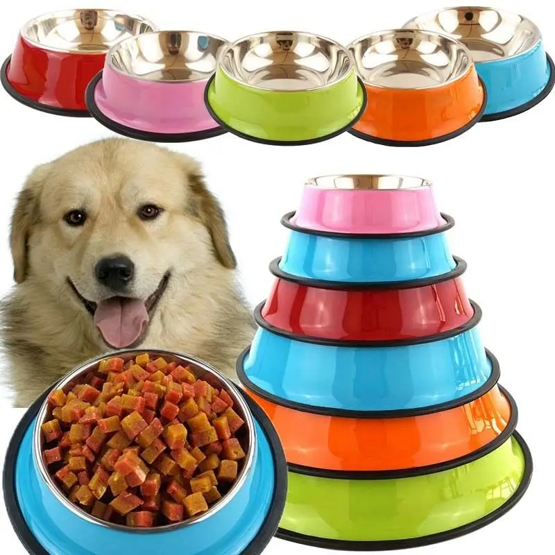 New Colourful cute Dog Cat Bowls Stainless Steel Travel Footprint