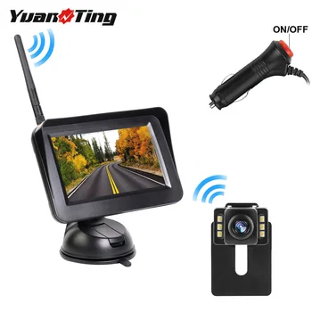 

YuanTing Backup Waterproof Rear View 6 White LED Night Vision Camera with Wireless 4.3'' Monitor Kit for Car Guide Lines ON/Off