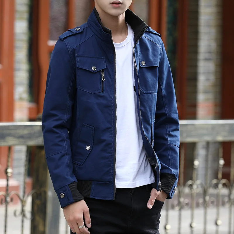 AliExpress new spring hot sale men's wild casual stand collar jacket cotton washed Slim collar men's jacket 4 color optional