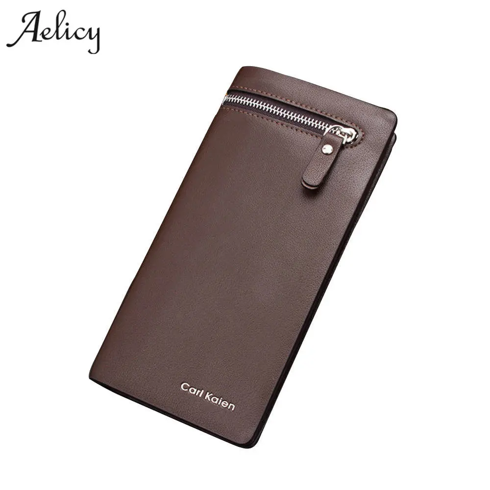 Aelicy Men Long Large Capacity PU Leather Wallets Male Business Black Brown Clutch Double Zipper Wallet Bags Coin Purse | Багаж и сумки