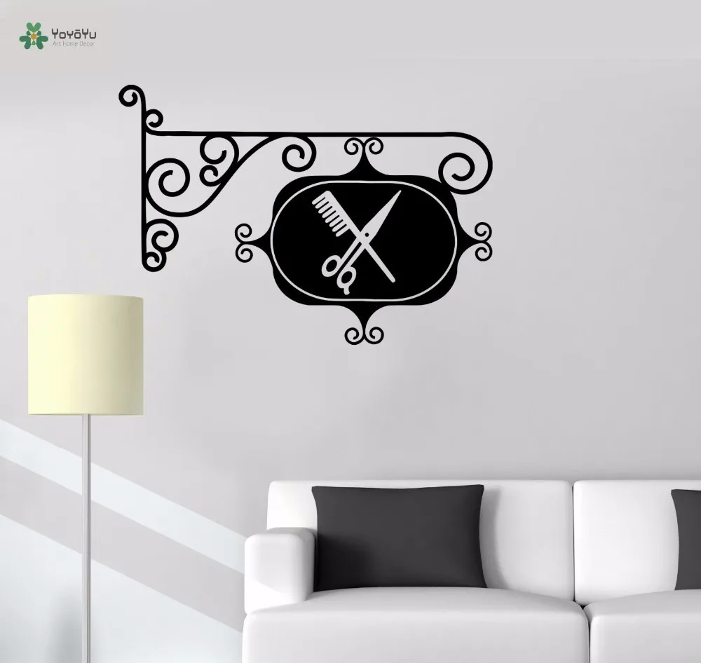 

YOYOYU Vinyl Wall Decal Scissors Comb Signage Barbershop Hairstyle Haircut Interior Home Decoration Stickers FD390