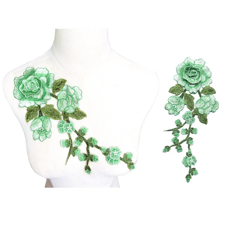 29 см красные, синие вышитые нашивки розы цветы 3D пион Свадебные Аппликации Кружева Планки для невесты вечернее платье DIY украшения - Цвет: 6-Light Green