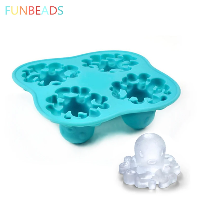 

Retail Creative Octopus Shape Silicone Ice Cube Tray Freezer Ice Cream Molds Popsicle Mold 4 Form For Ice CM131