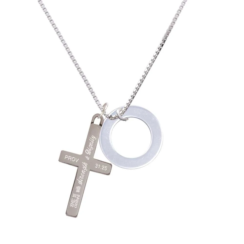 Acrylic 7/8 Ring Imitation Pearl - Strength and Dignity - Cross Necklace