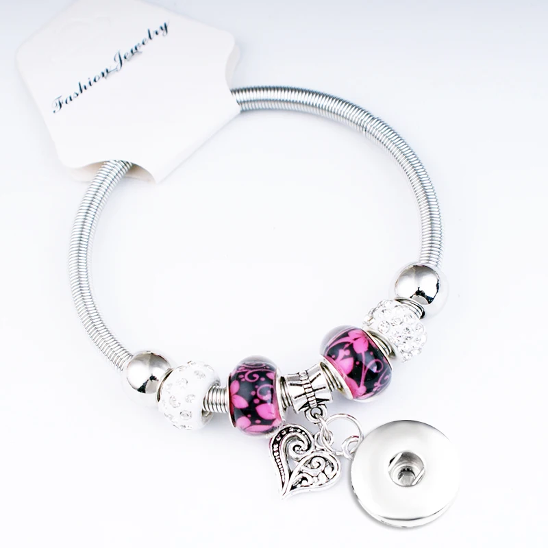

18mm 12mm love crystal dog best friend angel tree of life snap button jewelry Elastic bracelet BC5701