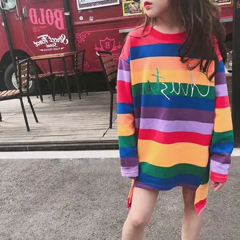 

Mihkalev 2018 autumn girl hoodies and sweatshirts for children clothing outfits Pattern kids clothes girl stripe clothes costume