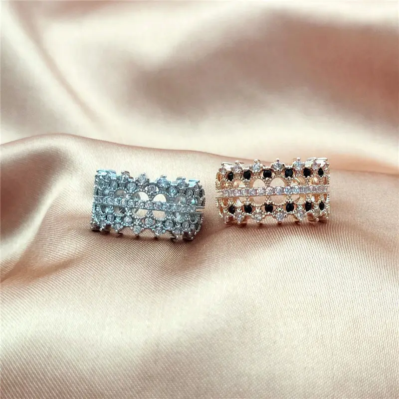 

2019 Luxury Zircon Anillos Engagement Open Ring Silver Gold Wedding Adjustable Rings For Women Fashion Statement Anel Jewelry