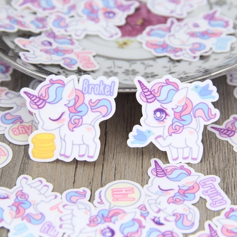 

40pcs Self-adhesive Cute Unicorn Animal Scrapbooking Stickers Decorative Sticker DIY Craft Decals Diary Decor