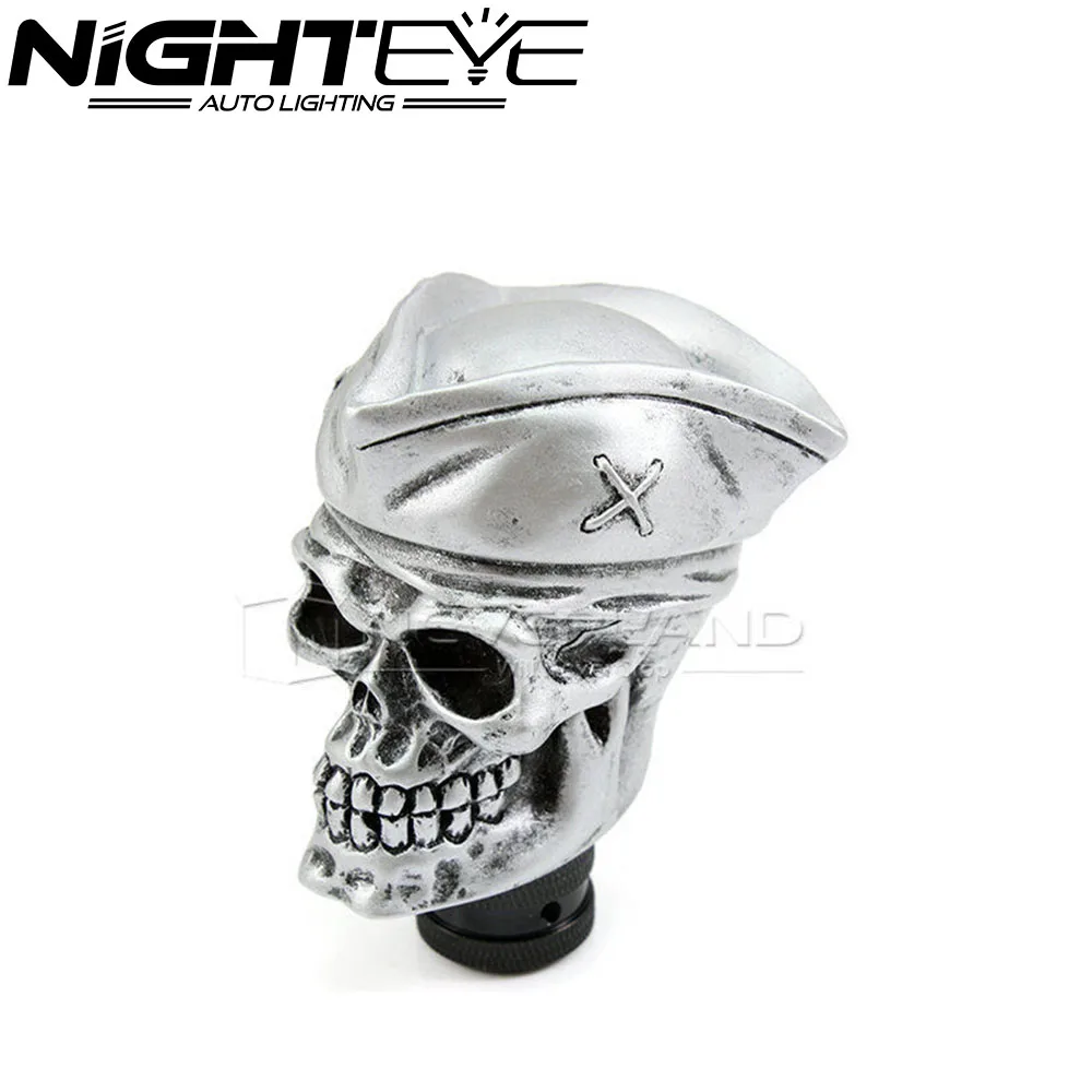 Universal Auto Car Gear Shift Knob Skull Caribbean Pirate Silver Knob