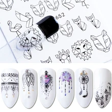 1 шт., наклейки для ногтей, фламинго, белый, черный, Геометрическая переводная наклейка, маникюр, клеящиеся слайдеры, Декор, JISTZ609-658