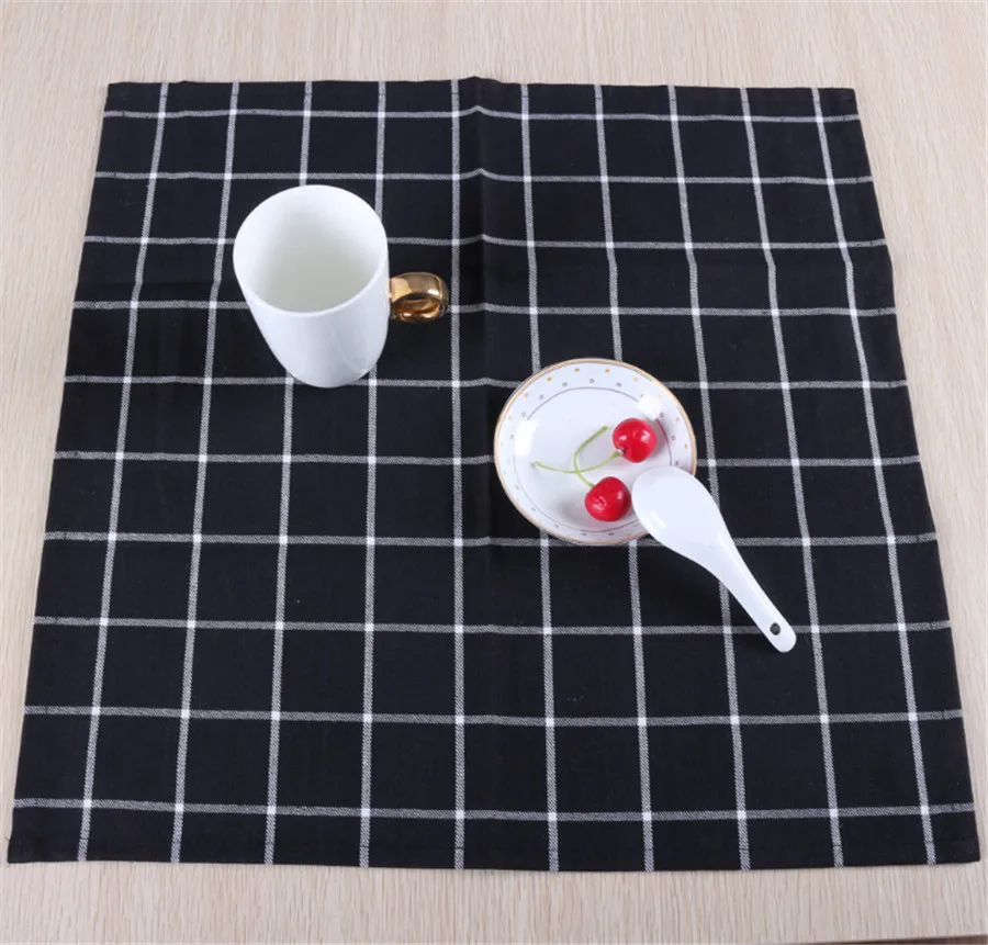 

1 PC Tea Towel Reusable Kitchen Textile Black plaid Tea Cloth Dining Table Decoration Modern Style Cotton Home Use Kitchen Towel