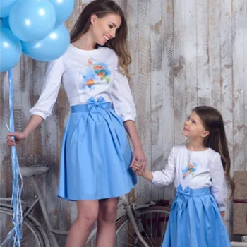 

Mother Daughter Dresses Shirt+bowtie Skirt Family Matching Mommy and Me Clothes Family Look Shirts Mom and Daughter Dress Kids