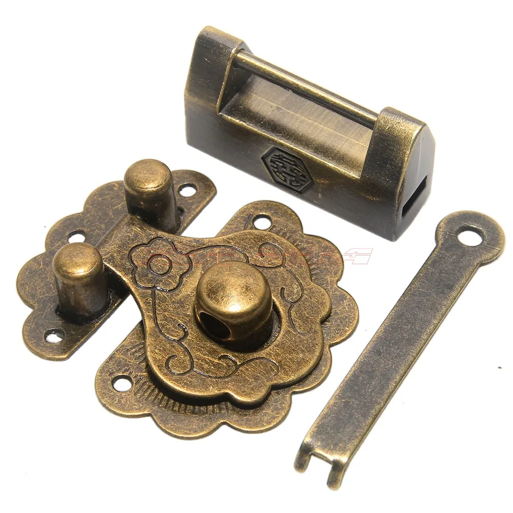

1set Antique Chinese Old Style Locks Bronze buckle + Locks for Wood Suitcase Drawer Cabinet Retro Lock Retro Padlock