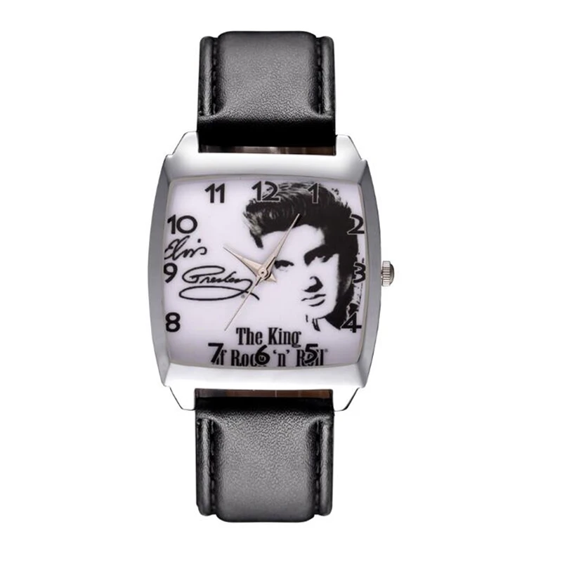 

Cartoon Elvis style Rectangle dial Children's Women's Kids Student boys girls Quartz Leather strap Wrist Watch JD12