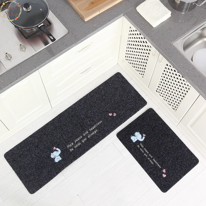 

Infant Shining 2PCS Kitchen Mats Striped Carpet Rugs Cartoon Non-slip Mat Door Bathroom Water Washable Carpet