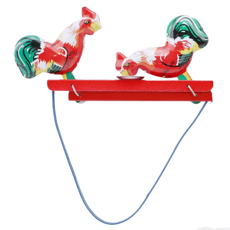 Kids Wind Up Clockwork Toys Classic Toy Red Vintage Pecking Chick Tin Wind Up Toys Action Figures Toy For Children Free Shipping