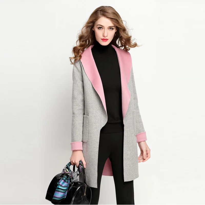 Gray Manteau Automne Chaud Du De Laine Nouvelle Europe Longue Cachemire D'hiver Des Haute amp; Veste Mode Et Dame Amérique Femmes Revers Duplex Qualité q87BrnPq