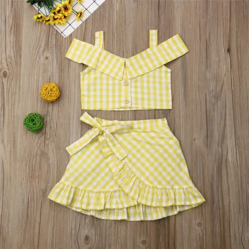 

Baby Clothes Set Toddler Baby Girls Plaid Clothes Vest Crop Top+Skirt Dress Summer Outfit Set