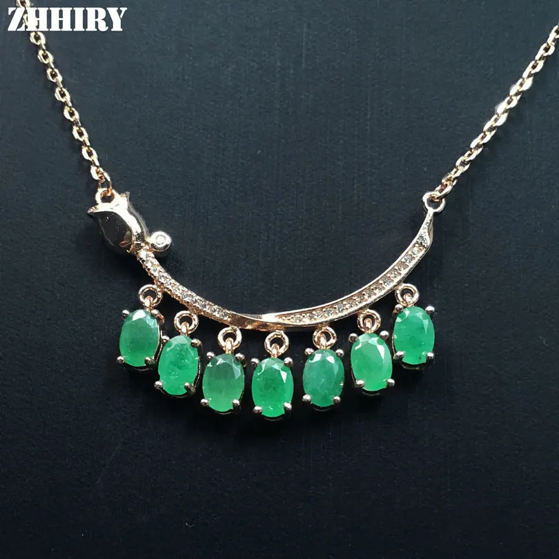 ZHHIRY зеленый изумруд ожерелье кулон натуральный драгоценный камень ювелирные изделия из натуральной 925 пробы серебро